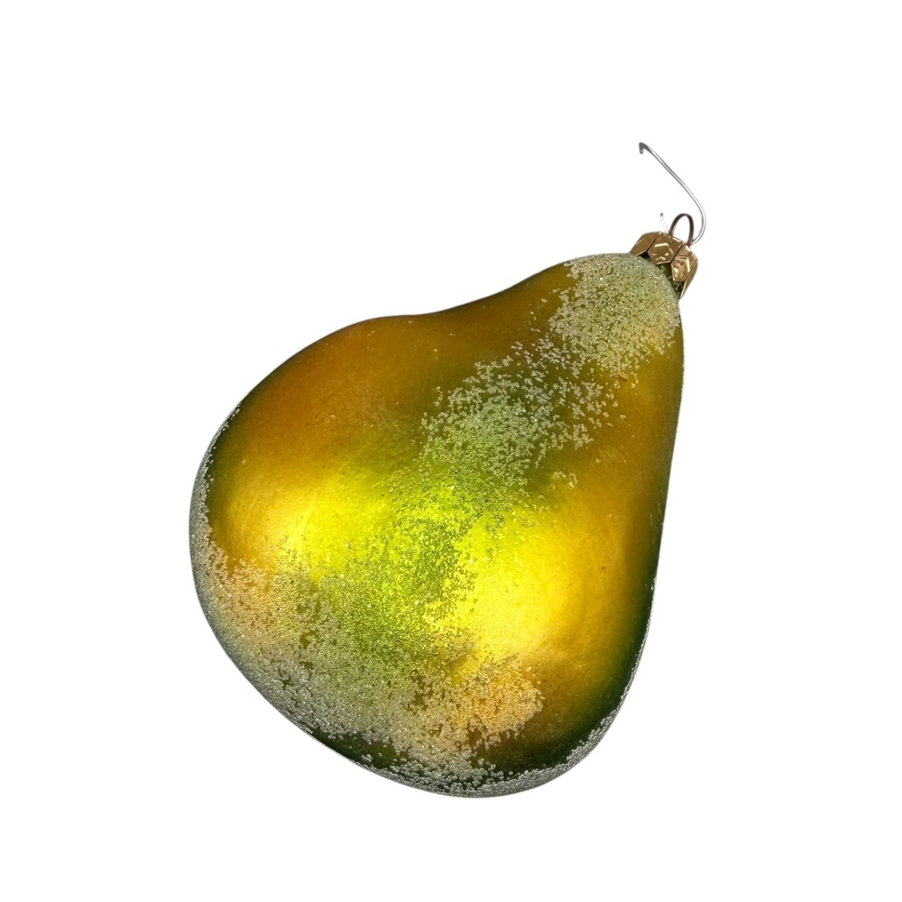 Christopher Radko Vintage Glass Pear Christmas Ornament Green Gold Sugared Fruit